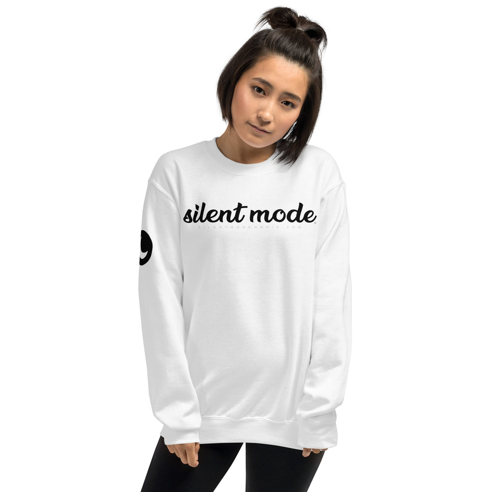 Silent Mode Pullover White Cursive Logo